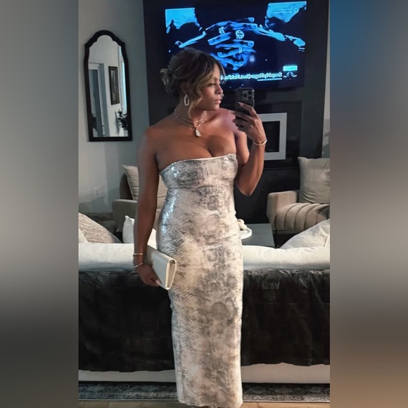 Retrofete Winslow Sequin Snake Print Strapless Maxi Dress - Picture 11 of 15